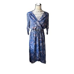 Ella Moss Silk Blue Wildflower Floral Wrap Dress Size S $105